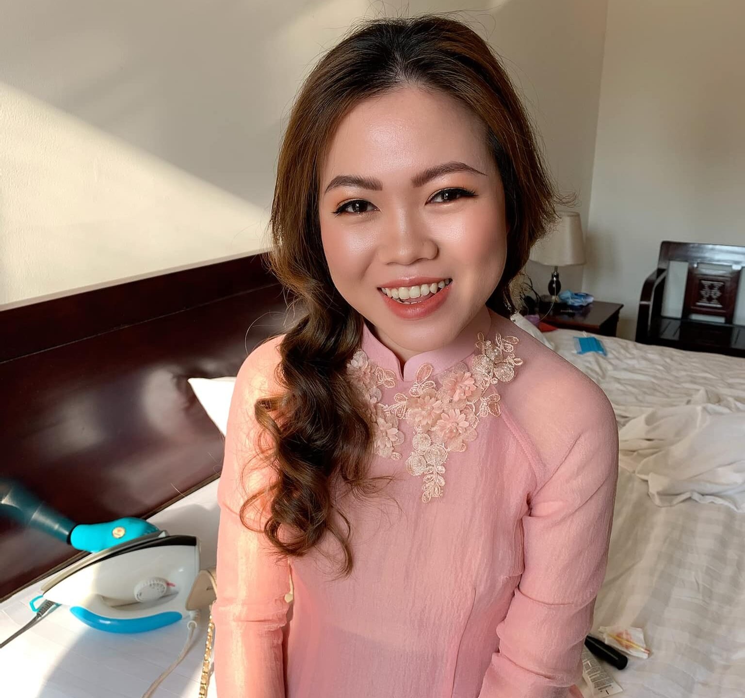 Camera-ready wedding guest makeup for Hoi An resort photography