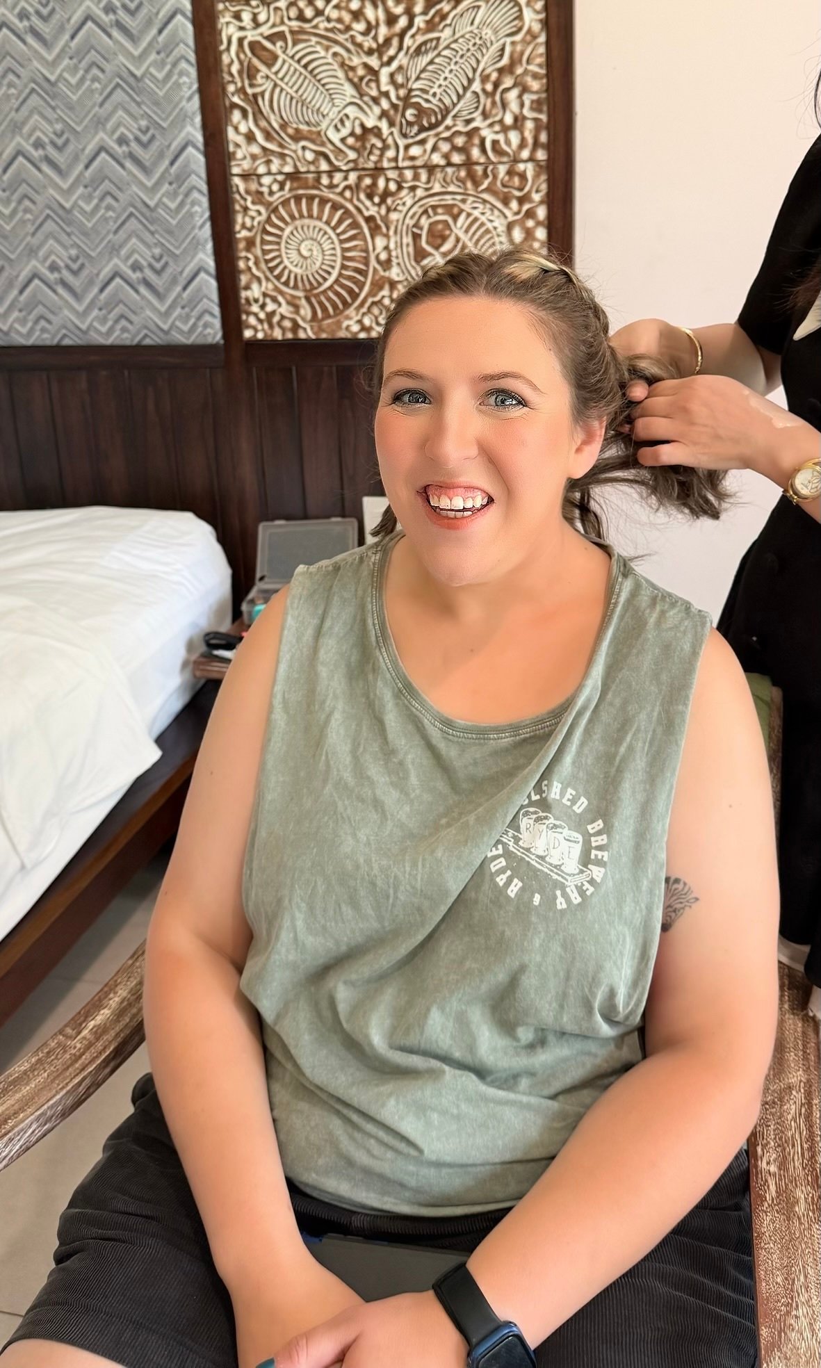 Professional hairstyling and makeup service at Da Nang villa